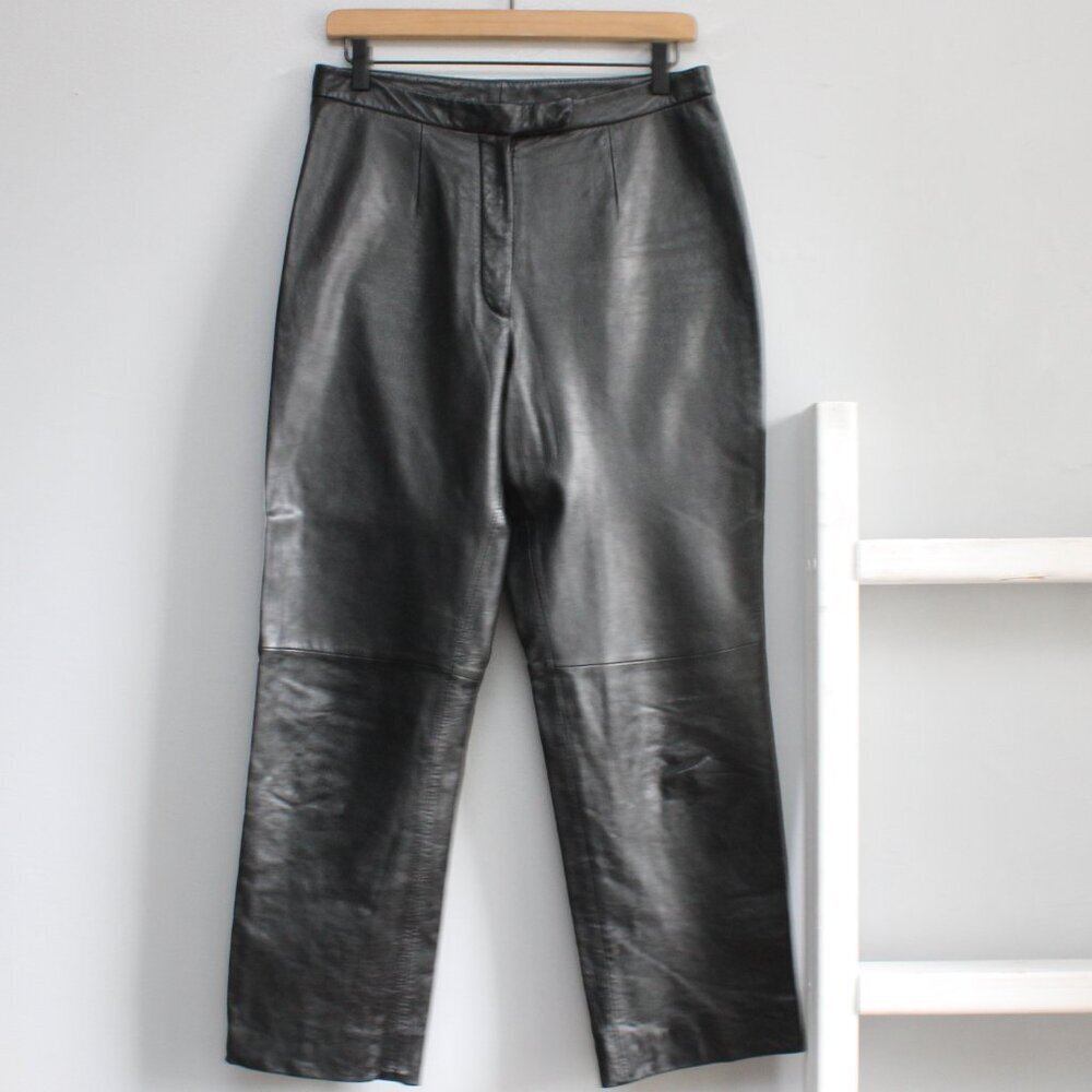 JLC New York Women's Black Leather Western Moto High-Rise Pants Size 10